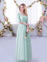 Glittering Light Blue Empire Lace and Belt Vestidos de Damas Side Zipper Tulle Half Sleeves Floor Length(SKU BMT0387D-5BIZ)