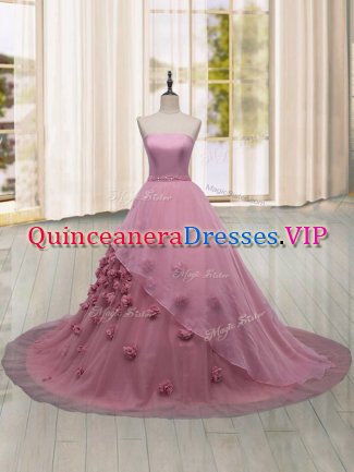 Popular Pink Sleeveless Hand Made Flower Lace Up Sweet 16 Dresses