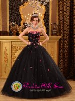 Hungry Horse Montana/MT Tiny Flowers Decorate Popular Black Quinceanera Dress For Strapless Tulle Ball Gown