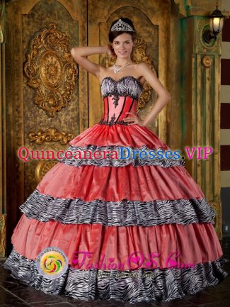 Colorful Sweetheart Strapless With Zebra and Taffeta Ruffles Ball Gown For Quinceanera Dress In Laughlin Nevada/NV