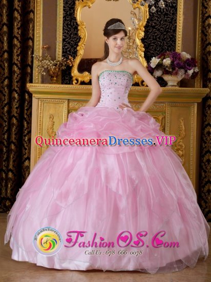 Parker CO Baby Pink Sweet 16 Dress With gorgeous Strapless Organza Beaded Decorate For Quinceanera Dress - Click Image to Close