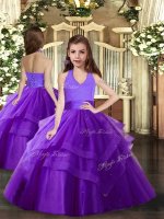 Great Ruffled Layers Little Girl Pageant Dress Purple Lace Up Sleeveless Floor Length