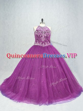 Fitting Sleeveless Beading Lace Up Quinceanera Gowns