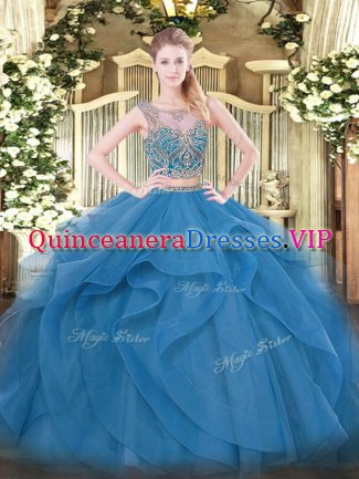 Extravagant Sleeveless Beading and Ruffles Lace Up Quince Ball Gowns