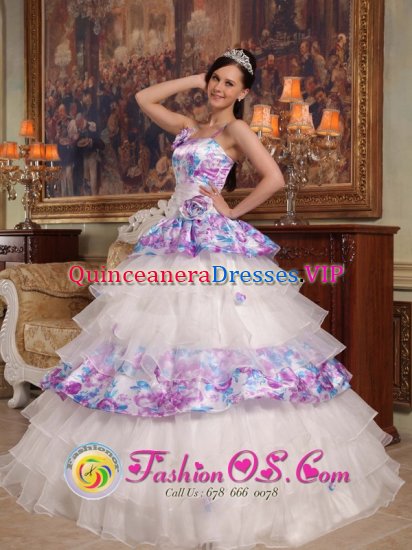 Saratoga California Exquisite Hand Made Flowers Elegant Quinceanera Dress For Straps Organza and Printing Ball Gown - Click Image to Close