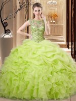 Yellow Green Vestidos de Quinceanera Sweet 16 and Quinceanera with Beading and Ruffles and Pick Ups Scoop Sleeveless Lace Up