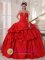 Stenungsund Sweden Red Sweetheart Ball Gown For Floor length lace up bodice Quinceaners Dress With Pick-ups and Beading