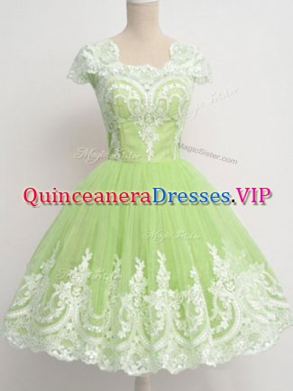 Cute Square Cap Sleeves Tulle Damas Dress Lace Zipper