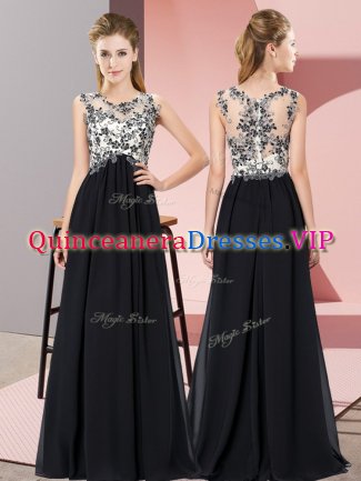 Modern Chiffon Sleeveless Floor Length Quinceanera Court of Honor Dress and Beading and Appliques