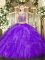 Elegant Floor Length Lace Up Quinceanera Dresses Lavender for Military Ball and Sweet 16 and Quinceanera with Beading and Ruffles