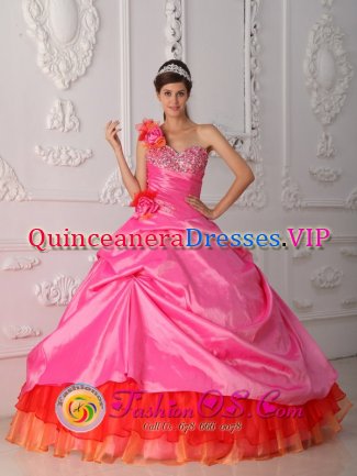 One Shoulder Multi-color Beaded Decorate Bust and Hand Made Flowers Quinceanera Dresses With Pick-ups in Tornesch