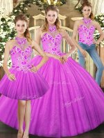 Lovely Floor Length Three Pieces Sleeveless Lilac 15 Quinceanera Dress Lace Up