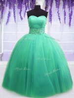 Eye-catching Turquoise Quinceanera Gowns Military Ball and Sweet 16 and Quinceanera with Beading and Belt Sweetheart Sleeveless Lace Up(SKU PSSW026-5BIZ)