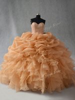 Sleeveless Organza Floor Length Lace Up Sweet 16 Dress in Gold with Beading and Ruffles and Pick Ups(SKU PSSW1085-5BIZ)