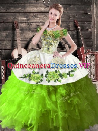 Top Selling Green Sleeveless Organza Lace Up Sweet 16 Quinceanera Dress for Sweet 16 and Quinceanera