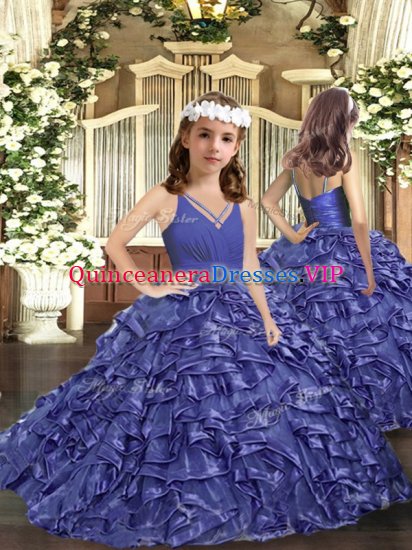 Organza V-neck Sleeveless Zipper Ruffles Little Girls Pageant Dress Wholesale in Lavender - Click Image to Close