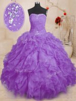 Lavender Ball Gown Prom Dress Military Ball and Sweet 16 and Quinceanera with Beading and Ruffles and Ruching Strapless Sleeveless Lace Up