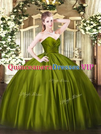 High Quality Olive Green Ball Gowns Ruching Quinceanera Dresses Zipper Organza Sleeveless Floor Length