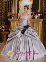 Appliques Hand Made Flower Decorate Romantic Gray Quinceanera Dress For Strapless Taffeta Ball Gown IN Auburn NY