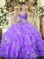 Dramatic Lavender Sweetheart Neckline Beading and Ruffled Layers Quinceanera Gown Sleeveless Lace Up(SKU SJQDDT1398002-2BIZ)