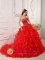 Albany TX Ruffles and Embroidery Informal Red Quinceanera Dress Strapless Organza Brush Train Ball Gown