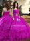 Fuchsia Zipper Strapless Embroidery and Ruffled Layers Sweet 16 Quinceanera Dress Taffeta Sleeveless