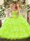 Custom Made Floor Length Lace Up 15th Birthday Dress Yellow Green for Sweet 16 and Quinceanera with Beading and Ruffled Layers