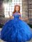 Fashionable Blue Sleeveless Floor Length Beading and Ruffles Lace Up Kids Pageant Dress