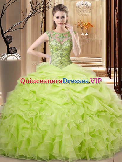 Yellow Green Vestidos de Quinceanera Sweet 16 and Quinceanera with Beading and Ruffles and Pick Ups Scoop Sleeveless Lace Up - Click Image to Close