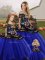 Stylish Royal Blue Lace Up Off The Shoulder Embroidery Sweet 16 Dresses Tulle Sleeveless