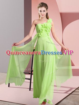 Trendy Floor Length Yellow Green Vestidos de Damas Chiffon Sleeveless Hand Made Flower