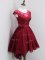 Beautiful Lace Scoop Cap Sleeves Zipper Beading and Lace Quinceanera Court of Honor Dress in Wine Red