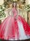 Colorful Red Sleeveless Beading and Ruffles Floor Length Quinceanera Gowns