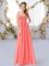 Floor Length Zipper Court Dresses for Sweet 16 Watermelon Red for Wedding Party with Ruching