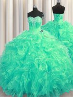 Beading and Ruffles Sweet 16 Dress Turquoise Lace Up Sleeveless Brush Train(SKU PSSW0433-1BIZ)