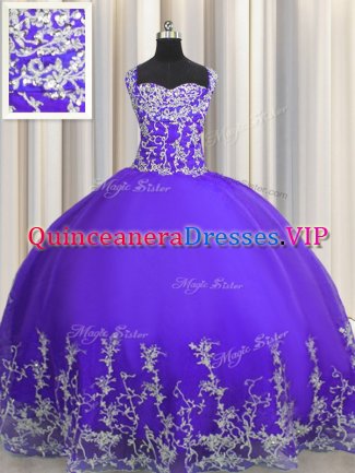 Attractive Purple Lace Up Vestidos de Quinceanera Beading and Appliques Sleeveless Floor Length