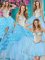 Pretty Four Piece Beading and Ruffles Quinceanera Gowns Baby Blue Lace Up Sleeveless With Brush Train