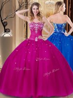 Tulle Sleeveless Floor Length Quinceanera Dress and Beading and Embroidery