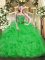 Comfortable Sleeveless Organza Floor Length Lace Up 15 Quinceanera Dress in Green with Beading and Ruffles