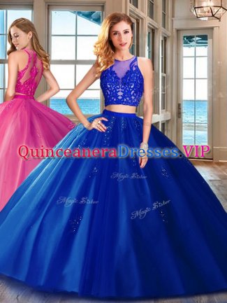 Custom Design Scoop Sleeveless Tulle Sweet 16 Dress Appliques Zipper