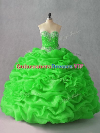 Most Popular Floor Length Quinceanera Gowns Organza Sleeveless Beading and Hand Made Flower - Click Image to Close