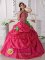 Guyancourt France Hot Pink Hand Made Flowers Modest Quinceanera Dresses With Beading