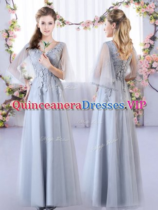 Tulle Sleeveless Floor Length Court Dresses for Sweet 16 and Appliques