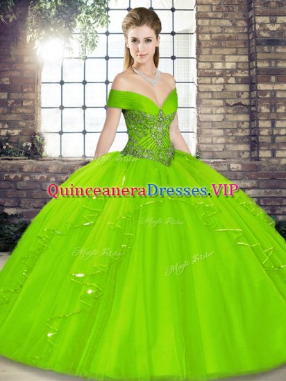 Charming Ball Gowns Beading and Ruffles Sweet 16 Quinceanera Dress Lace Up Tulle Sleeveless Floor Length - Click Image to Close