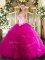 Custom Design Floor Length Fuchsia Sweet 16 Dresses Tulle Sleeveless Beading and Ruffles