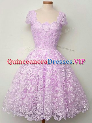 Lilac Sleeveless Lace Floor Length Vestidos de Damas