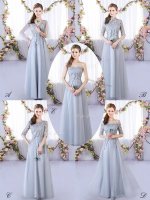 Great Grey Tulle Lace Up V-neck Sleeveless Floor Length Dama Dress for Quinceanera Appliques(SKU BMT0486BIZ)