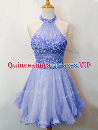 Sleeveless Knee Length Beading Lace Up Quinceanera Dama Dress with Lavender