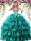 Custom Designed Green Organza Lace Up Sweetheart Sleeveless Floor Length Ball Gown Prom Dress Beading and Ruffled Layers