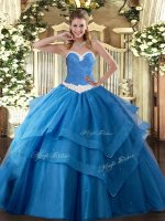 Baby Blue Sweetheart Lace Up Appliques and Ruffled Layers 15th Birthday Dress Sleeveless